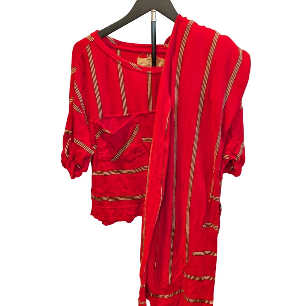 Free People Free Est Red Striped Tunic & Pants Set XS Boho Two Piece